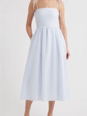 Julia Jordan Light Blue Striped Smocked Midi Dress - Women